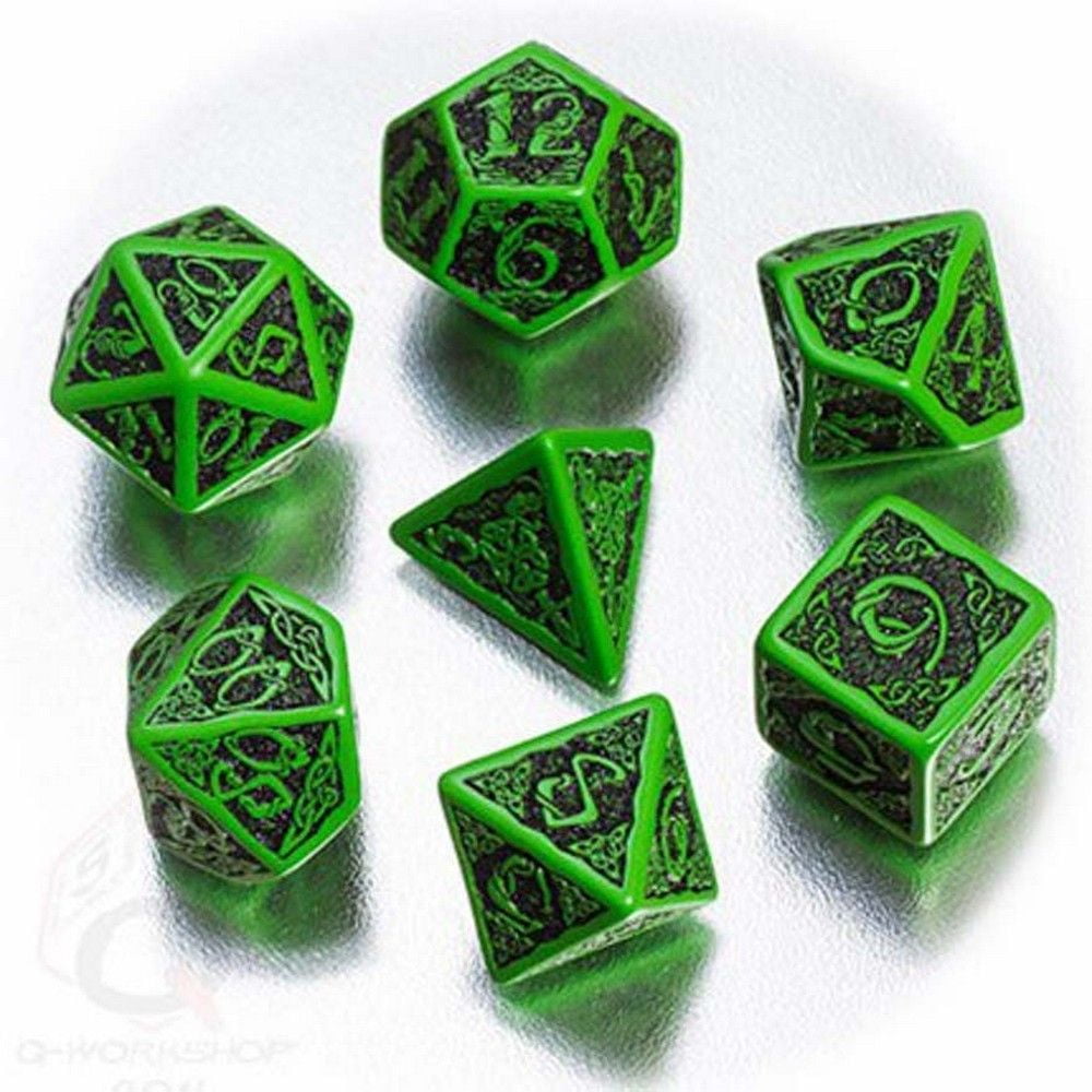 Green & Black Celtic 3D Revised Dice Set (7) Box