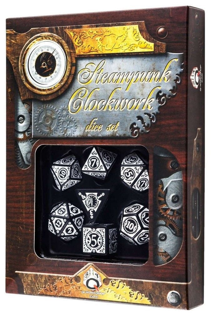 Steampunk Clockwork Black & White Dice Set (7)