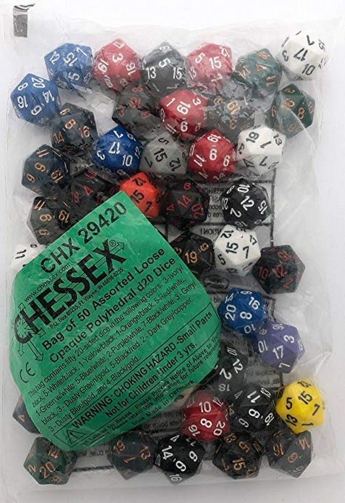 Polyhedral D20 Dice: Bag of 50 Asst: Opaque