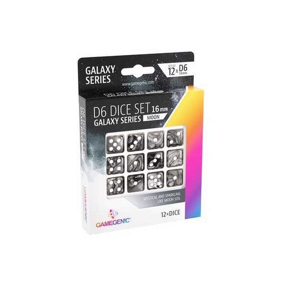 Gamegenic: Galaxy Series - Moon - D6 Dice Set 16 mm (12 pcs) Black