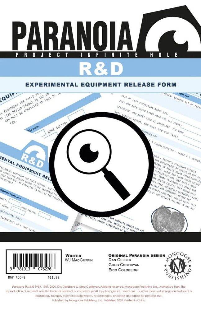 Paranoia RPG: The R And D Experimental Equipment Release Form' Pad