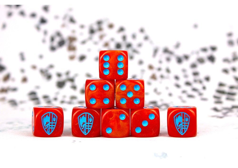 Hundred Kingdom Faction Dice with Red Swirl