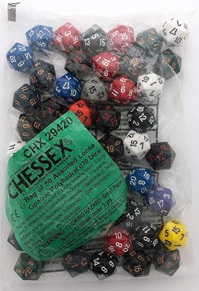 polyhedral-d20-dice-bag-of-50-asst-opaque-chessex-chx29420-wayland