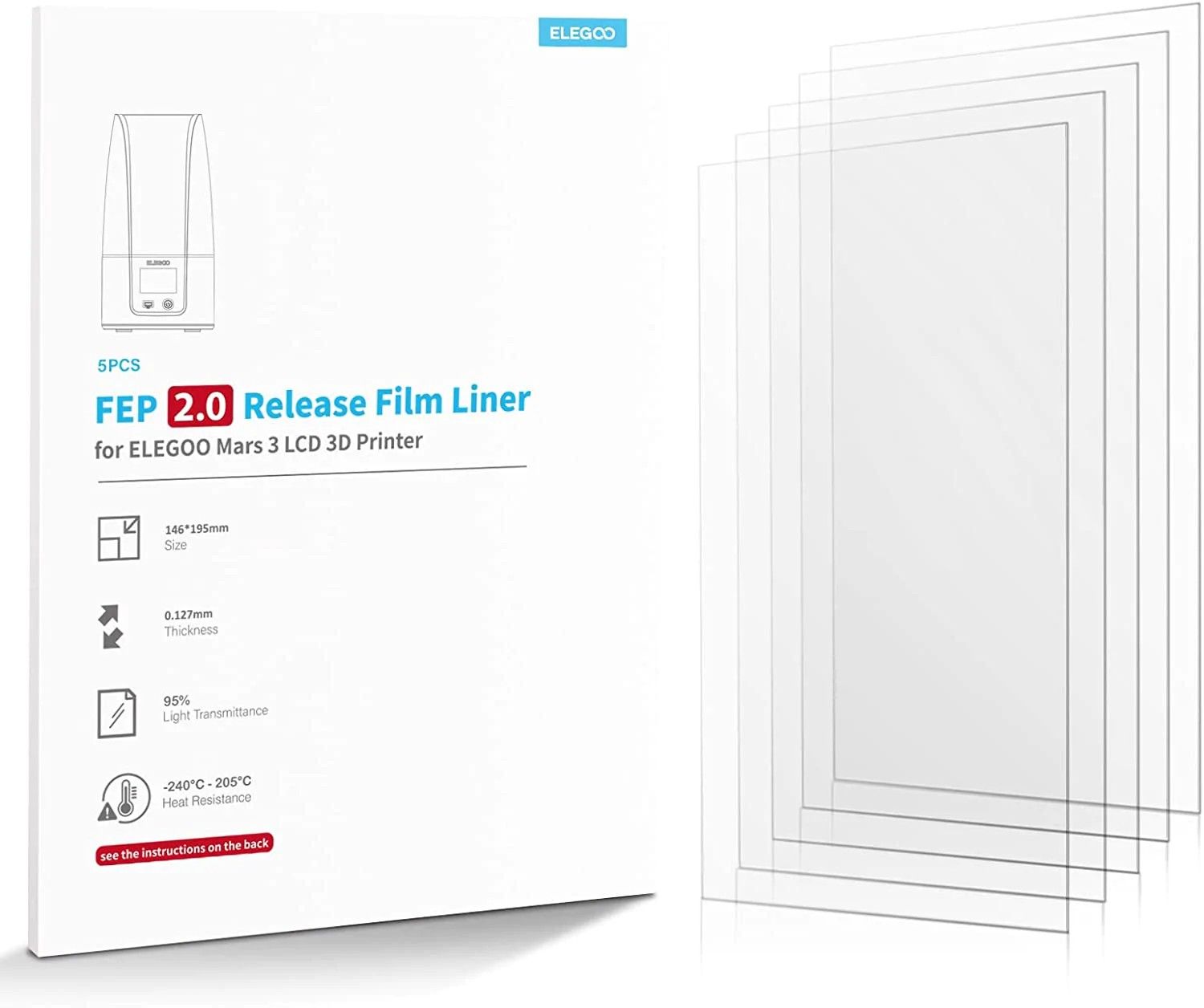 ELEGOO FEP Release Film for Mars 3 & Mars 3 Pro (5 pack)