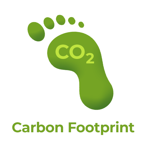 Singular green carbon footprint with ‘CO2’ within it and the text ‘Carbon Footprint’ under it